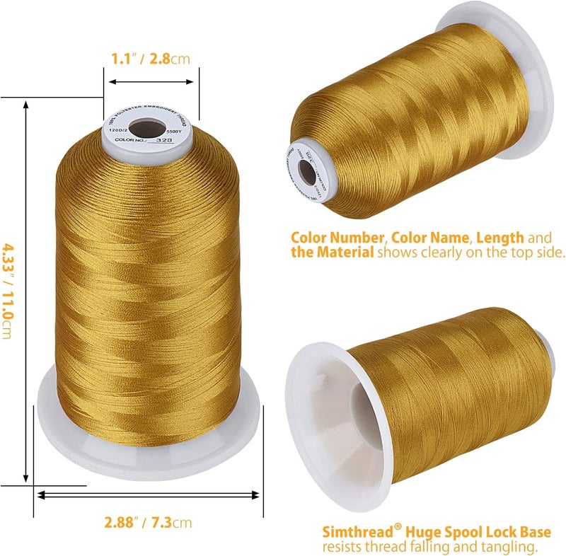 simthread Embroidery Thread 5500 Yards Brass 328, 2 Huge Spools 40wt Polyester for Brother, Babylock, Janome, Singer, Pfaff, Husqvarna, Bernina Machine - Image 2